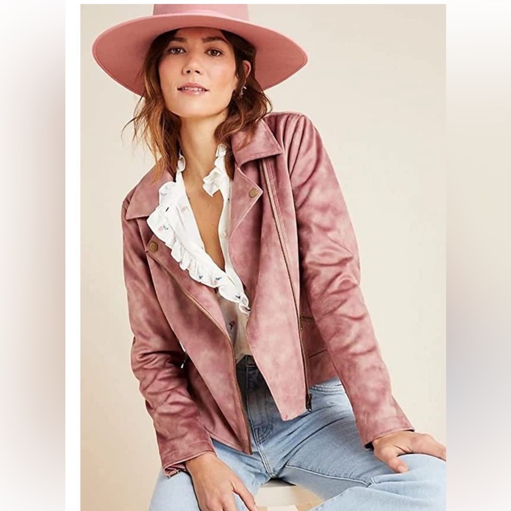 Anthropologie Lucy Pink Suede Tie Dye Moto Jacket